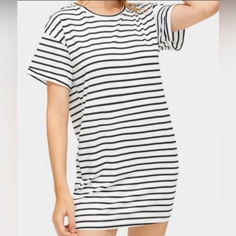 SHEIN Black & White Striped Oversized T-Shirt Dress | Size M